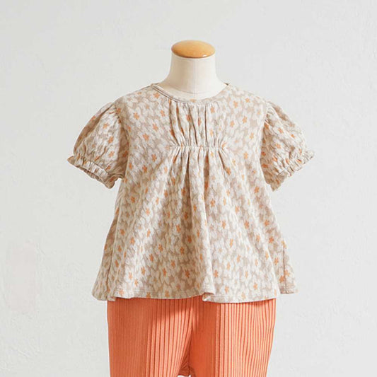 flower ギャザーTシャツ オレンジ 80cm・90cm・100cm