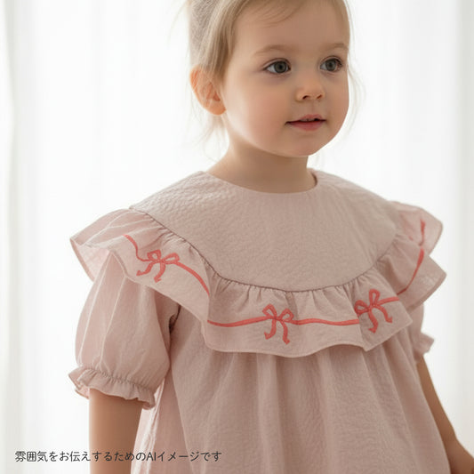 リボン刺繍フリルブラウス ペールピンク 80・90・100・110cm