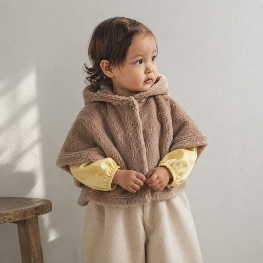 シャギーニットケープ キャメル 新生児 - 110cm / ベビー服