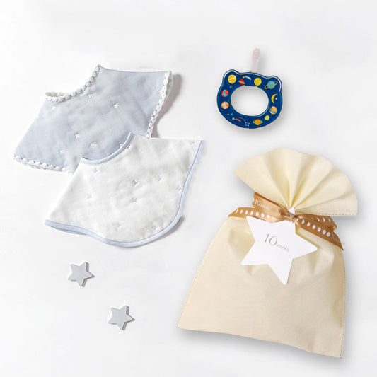 2wayビブ(2枚セット)&HAMICO ベビー歯ブラシ ギフトセット ブルー / 出産祝い 名入れ刺繍可