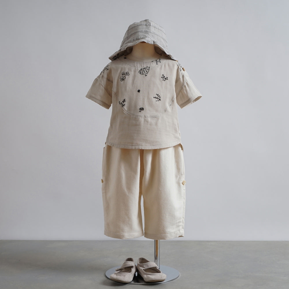 刺繍Wガーゼヨークブラウス minori グレージュ 100cm・110cm