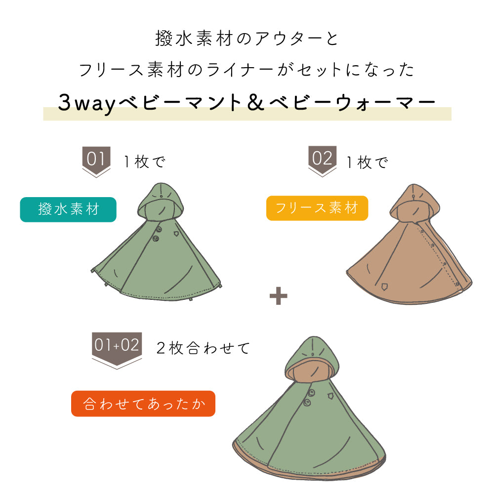 3way　ベビーマント　カーキ×ベージュ