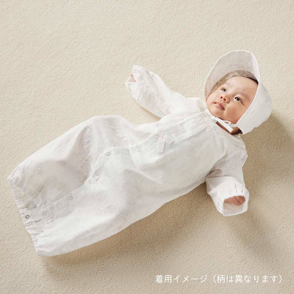 あわせえり2wayドレス ボンネット付き パールホワイト 50-70cm