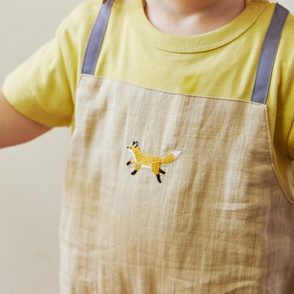 きつね刺繍 サロペット風 ロンパース　ベージュ　70cm・80cm