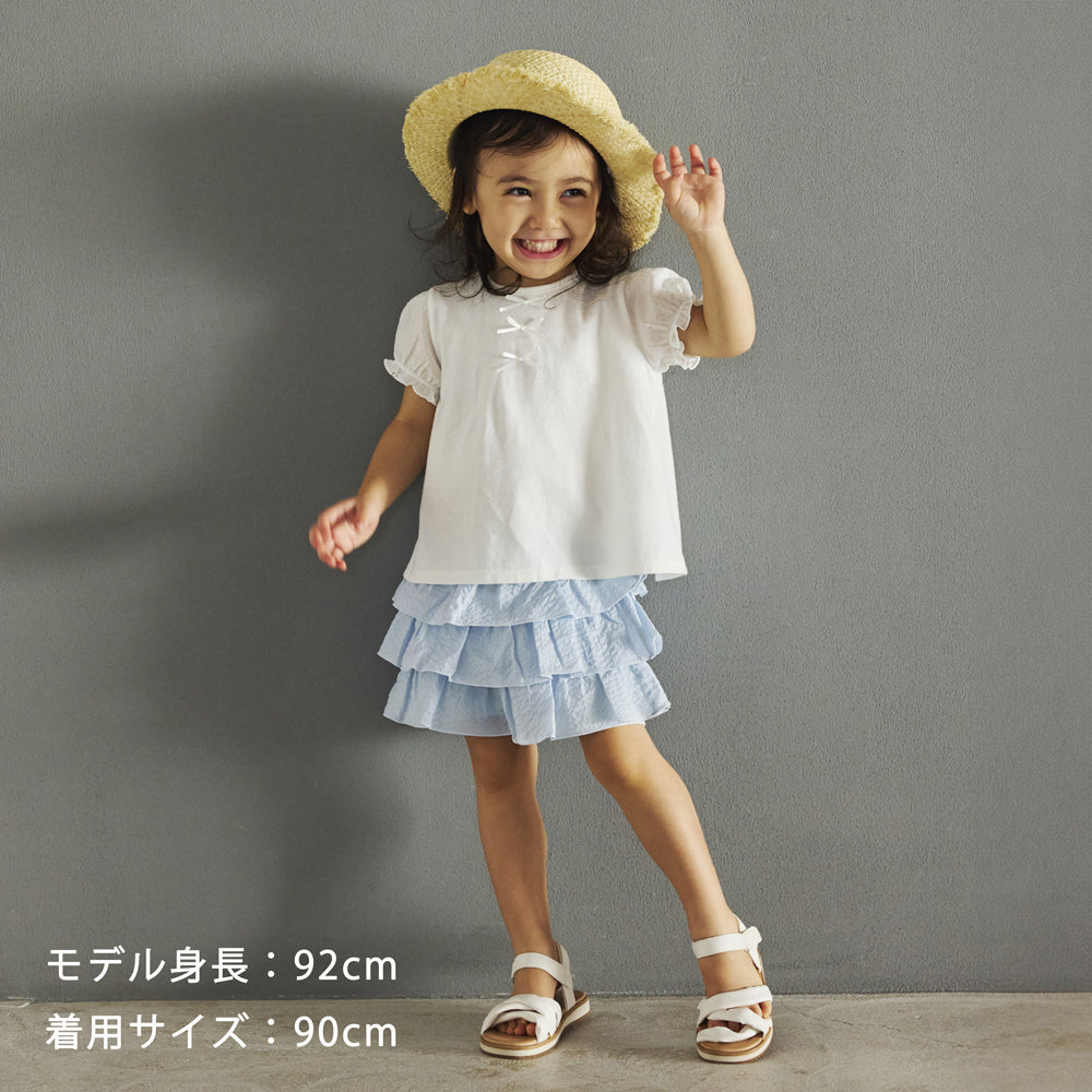 リボンパフスリーブTシャツ ペールピンク 80・90・100・110cm