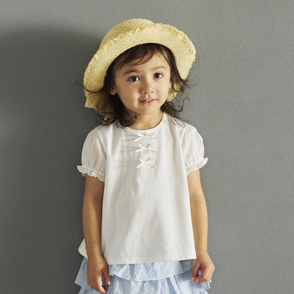 リボンパフスリーブTシャツ ペールピンク 80・90・100・110cm