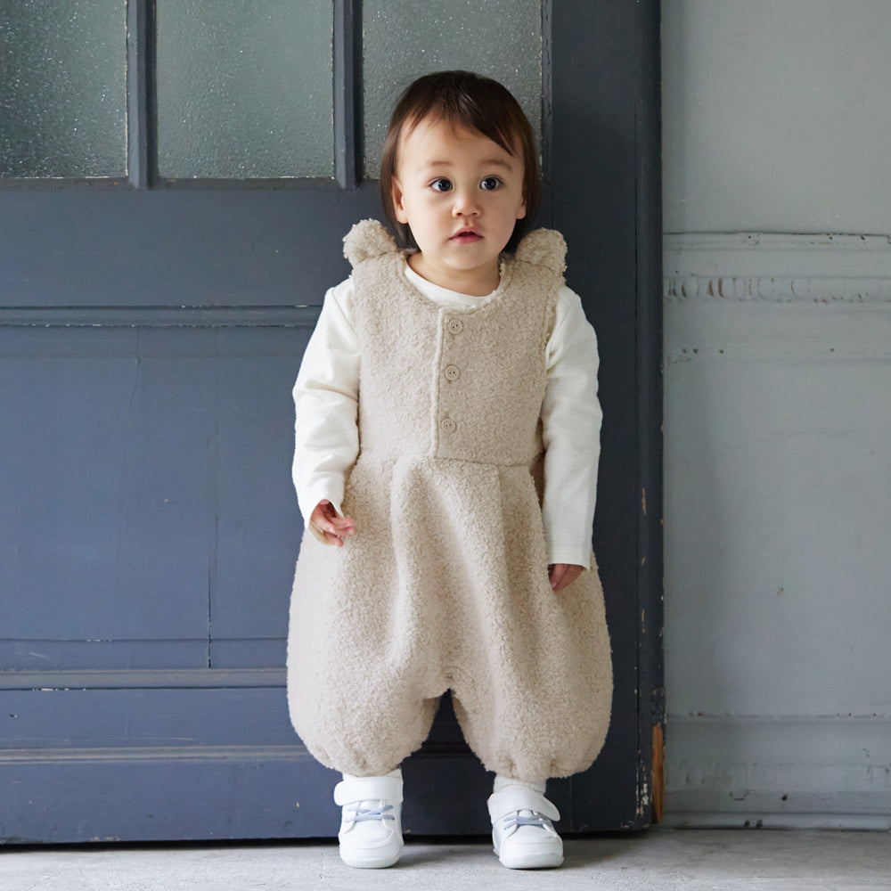 ボアくま耳サロペット アイボリー 70-80・80-90cm