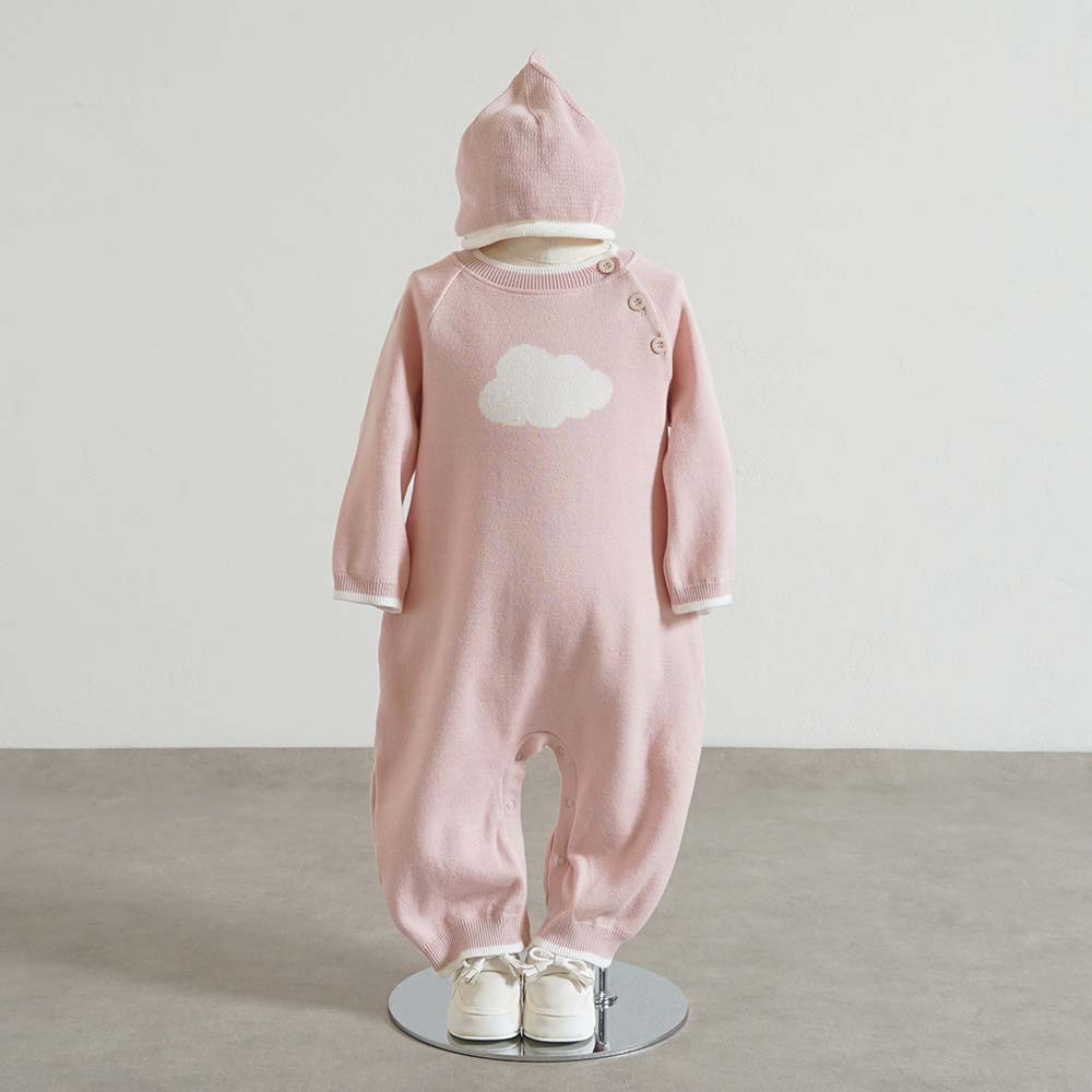 フェザーコットンcloudニットロンパース パウダーピンク　70cm・80cm