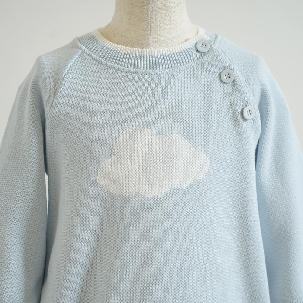 フェザーコットンcloudニットロンパース パウダーブルー70cm・80cm