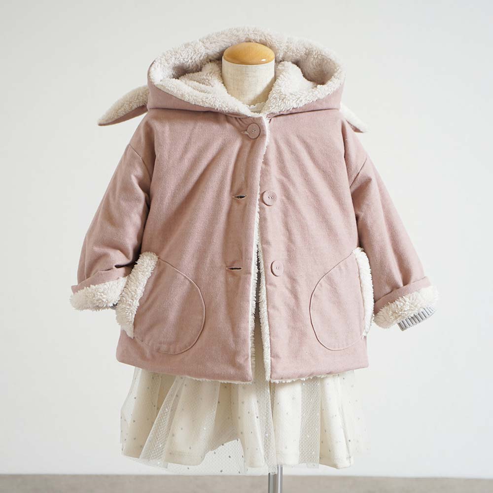 うさぎ耳コート ピンク　70-80cm・80-90cm・90-100cm