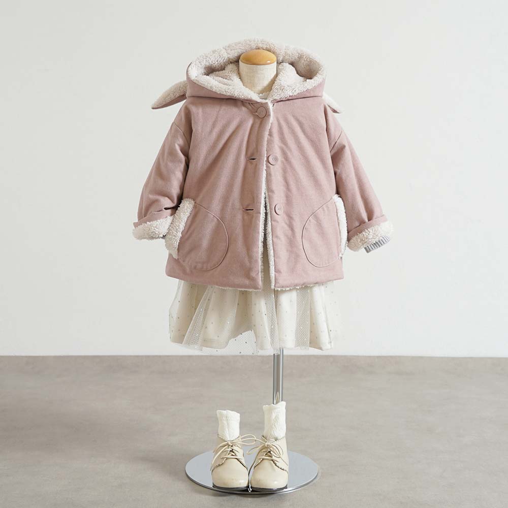 うさぎ耳コート ピンク　70-80cm・80-90cm・90-100cm