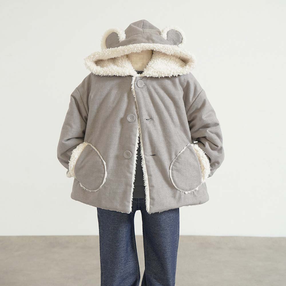 くま耳コート グレー　70-80cm・80-90cm・90-100cm