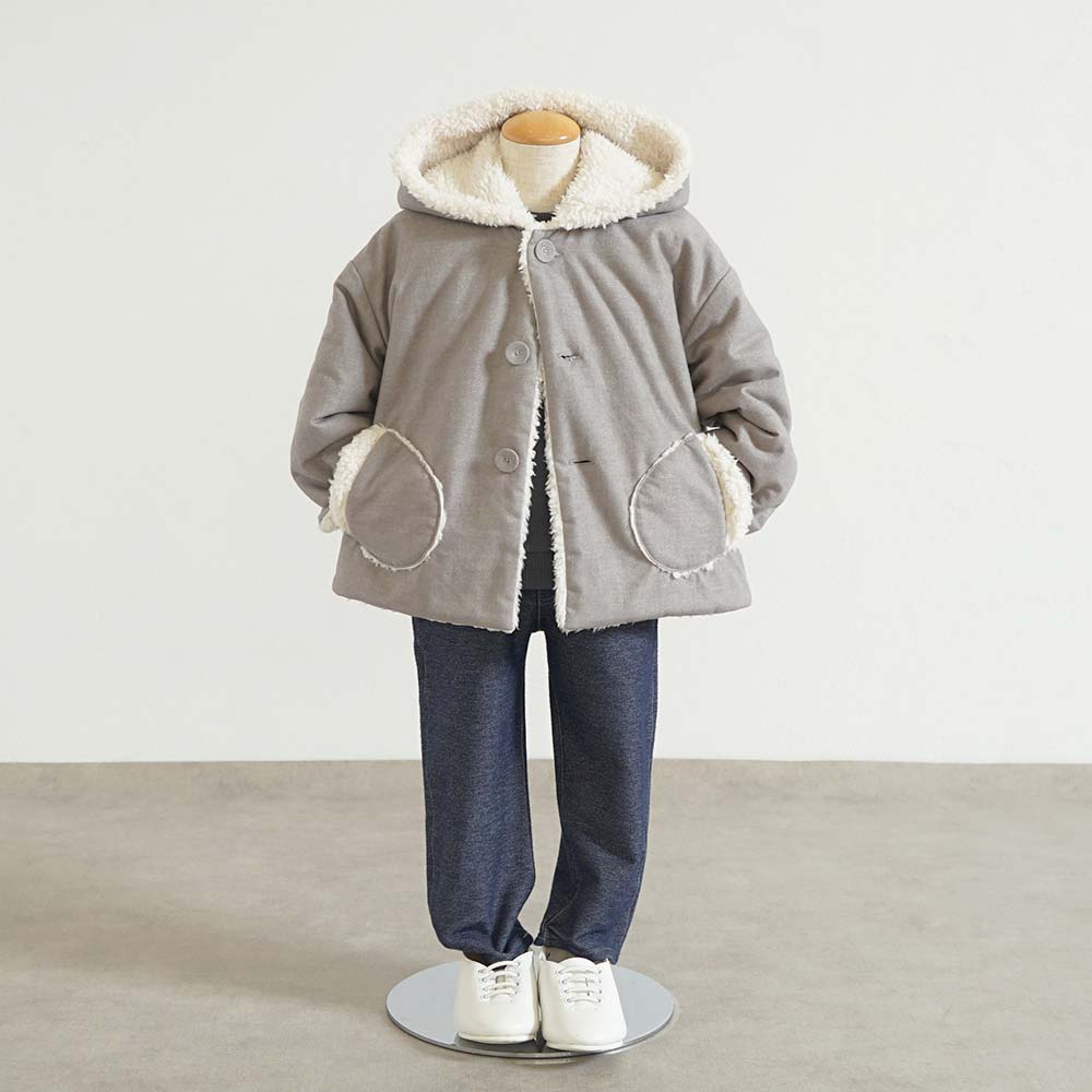 くま耳コート グレー　70-80cm・80-90cm・90-100cm