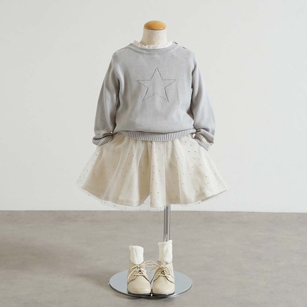 星チュールベロアキュロットパンツ ライトグレー 80-90cm・90-100cm