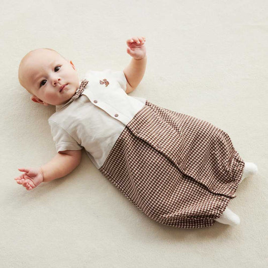 リス刺繍ギンガム2wayドレス ブラウン 50-70cm / ツーウェイオール
