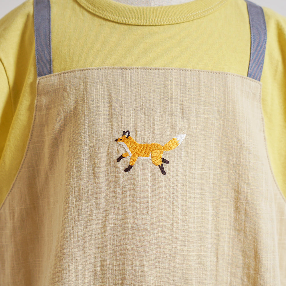 きつね刺繍 サロペット風 ロンパース　ベージュ　70cm・80cm
