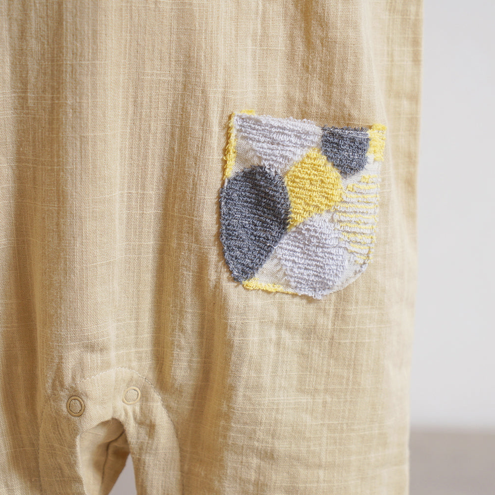 きつね刺繍 サロペット風 ロンパース　ベージュ　70cm・80cm