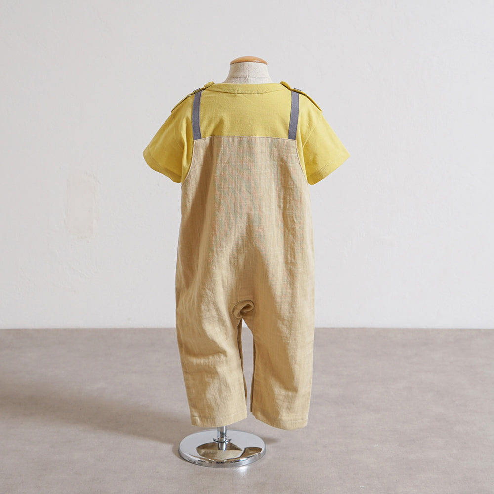 きつね刺繍 サロペット風 ロンパース　ベージュ　70cm・80cm