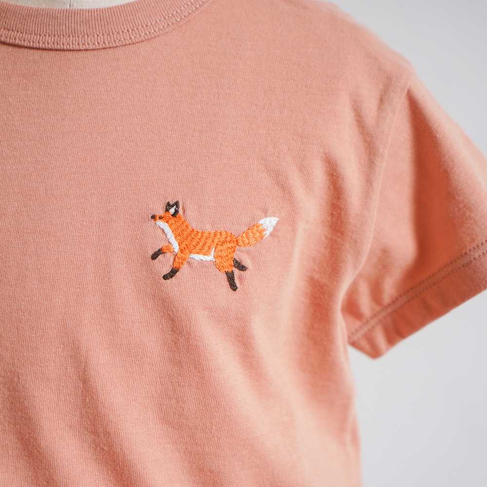 きつね刺繍 コンビTシャツ オレンジ 80・90・100・110cm