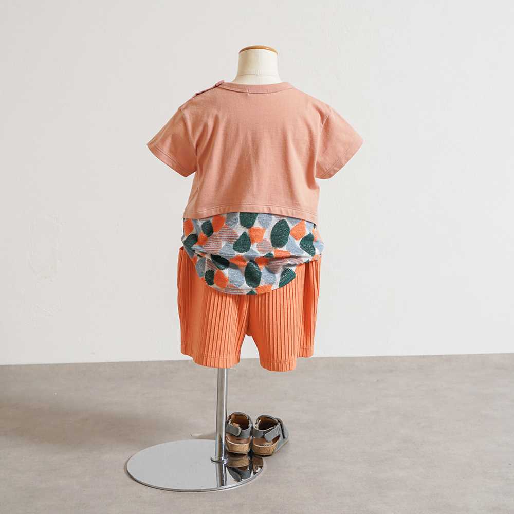 きつね刺繍 コンビTシャツ オレンジ 80・90・100・110cm