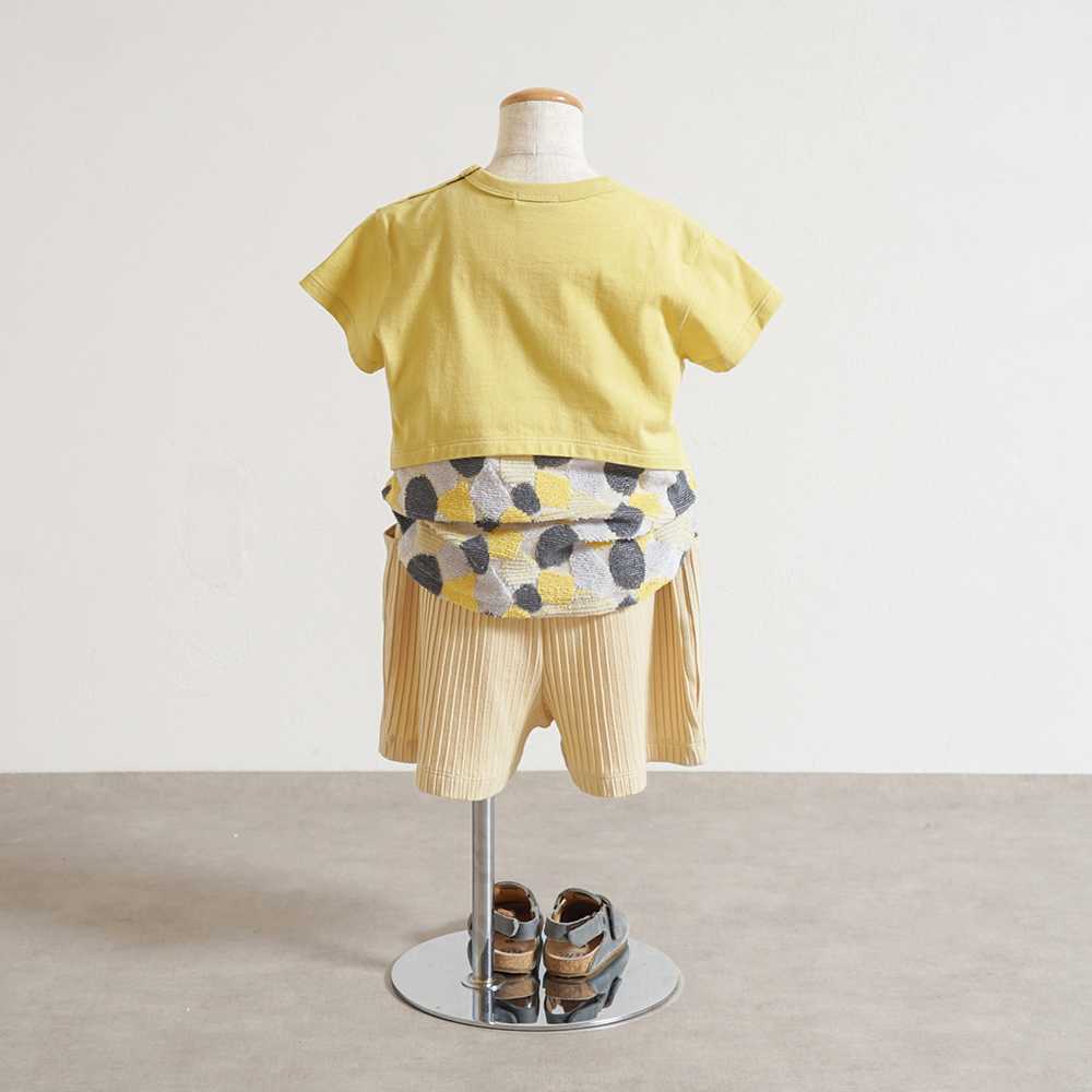 きつね刺繍 コンビTシャツ イエロー 110cm / ラスト1点