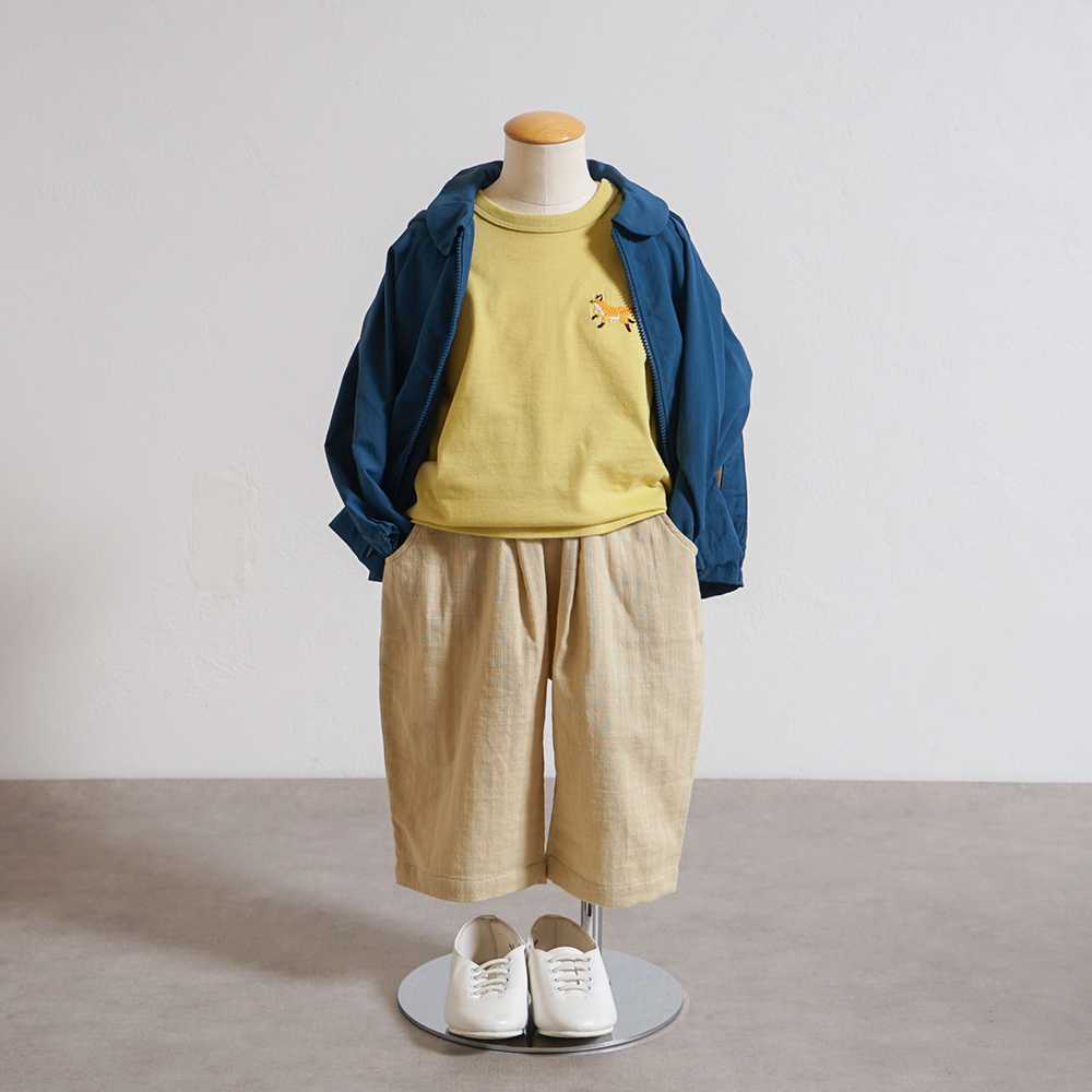 きつね刺繍 コンビTシャツ イエロー 110cm / ラスト1点