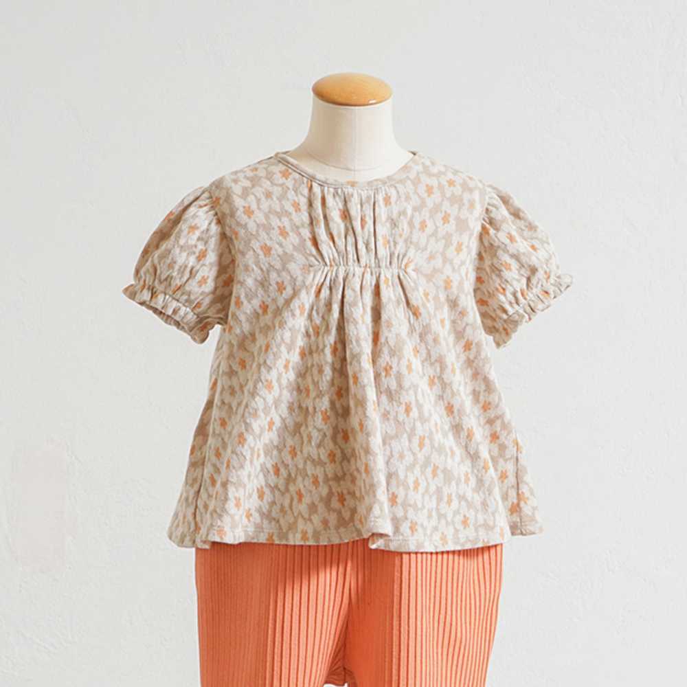 flower ギャザーTシャツ オレンジ 80cm・90cm・100cm