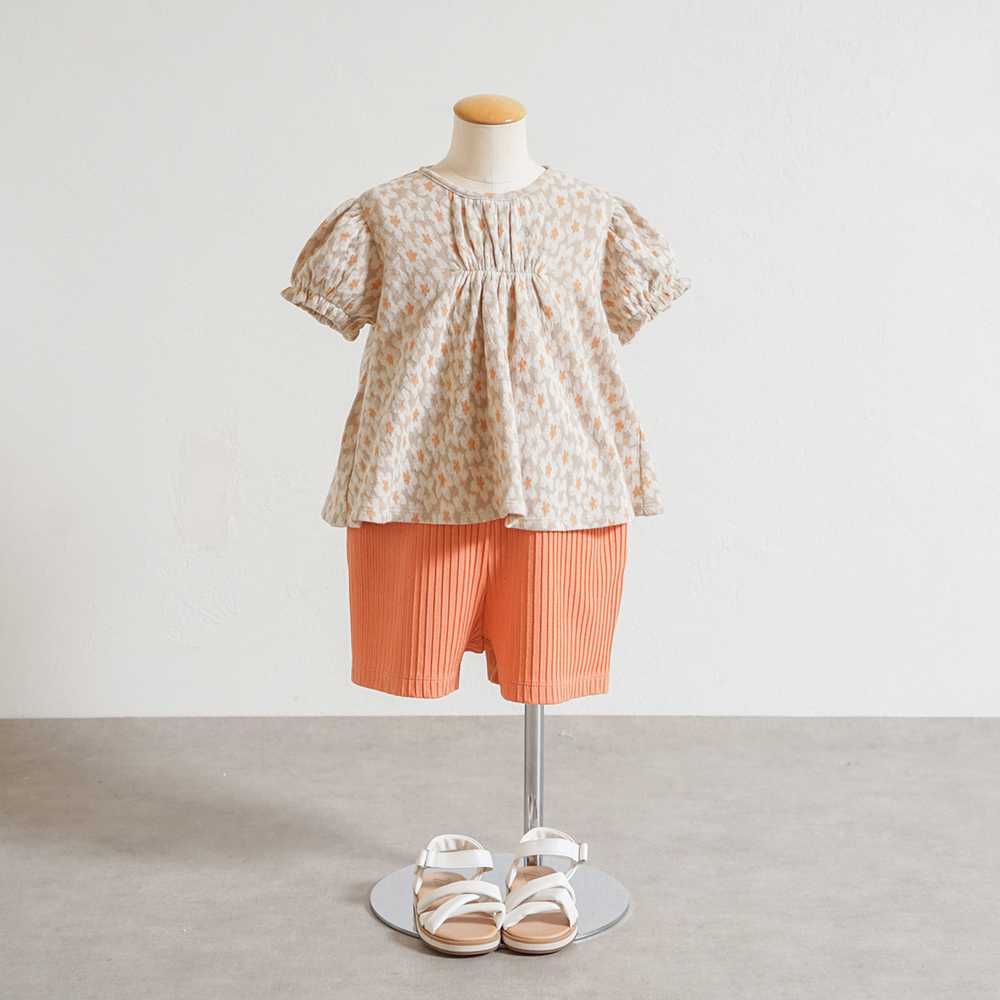 flower ギャザーTシャツ オレンジ 80cm・90cm・100cm