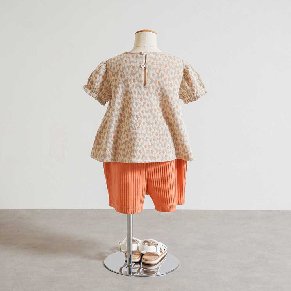 flower ギャザーTシャツ オレンジ 80cm・90cm・100cm