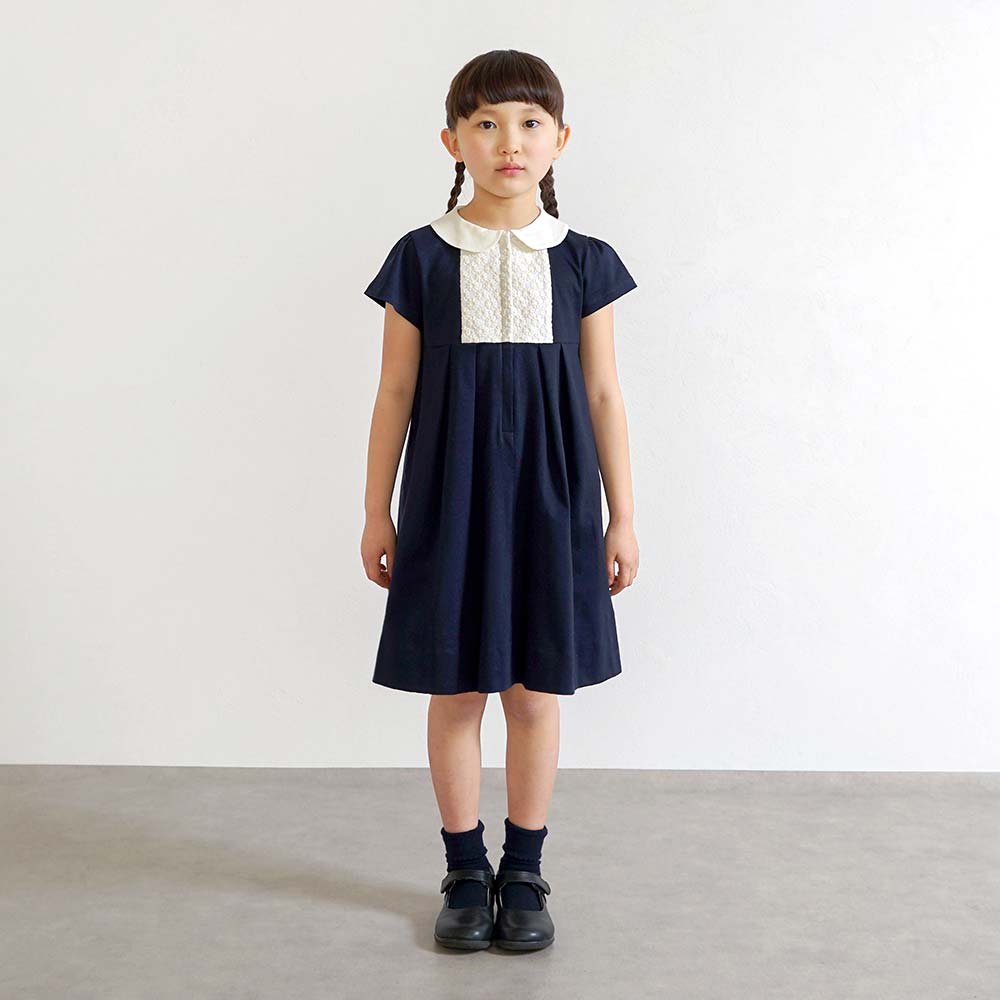 お受験服 エンブロイダリー フラワー ワンピース ネイビー 90・100・110・120cm