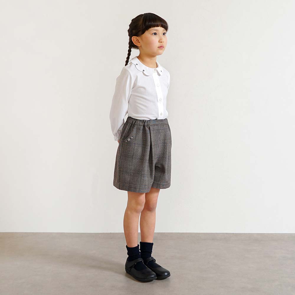お受験服 フラワー刺繍キュロット ベージュブラウン 90・100・110・120cm