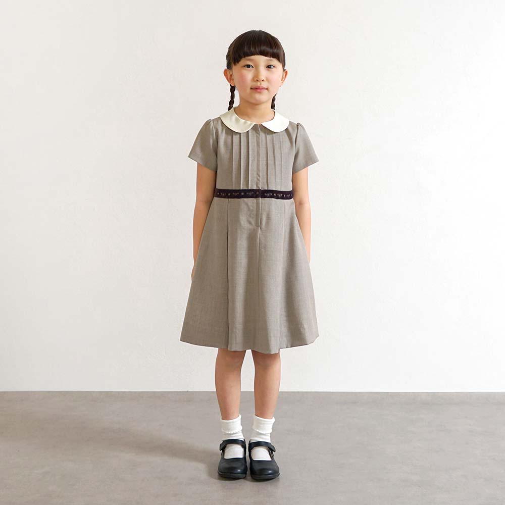 お受験服　ボックスプリーツワンピース ベージュ 100cm・110cm・120cm