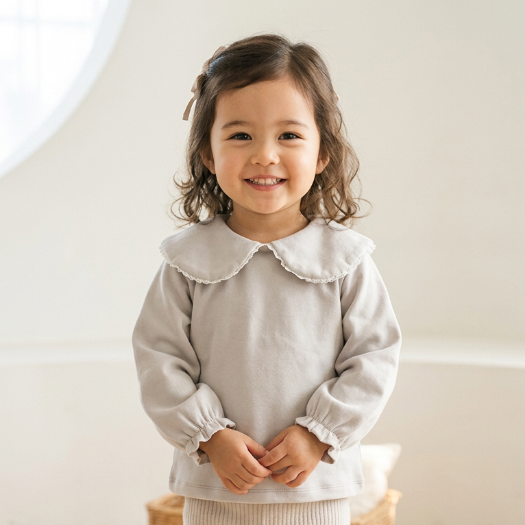 レース丸襟プルオーバー グレー 80cm・90cm・100cm・110cm / ベビー服