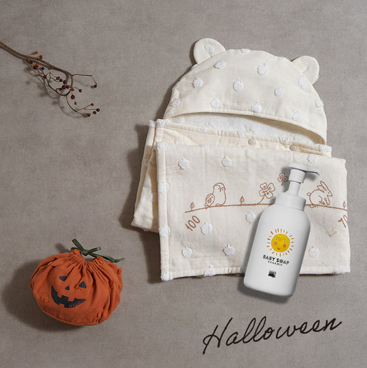 ハロウィンギフト　バスポンチョ・泡石けん+かぼちゃ巾着