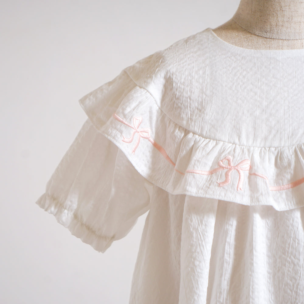 リボン刺繍フリルドレス ホワイト 80・90・100cm