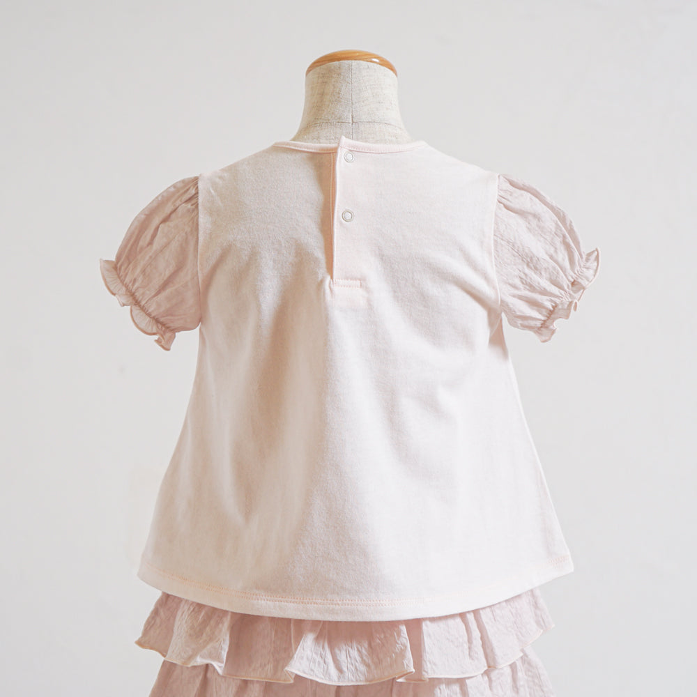 リボンパフスリーブTシャツ ペールピンク 80・90・100・110cm