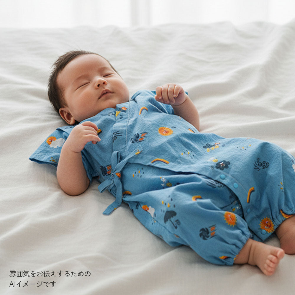 【完売】tupera tupera 甚平2wayドレス ブルー 50-70cm / ツーウェイオール