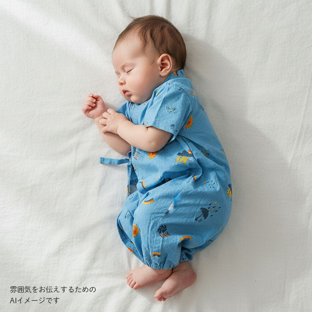 【完売】tupera tupera 甚平2wayドレス ブルー 50-70cm / ツーウェイオール