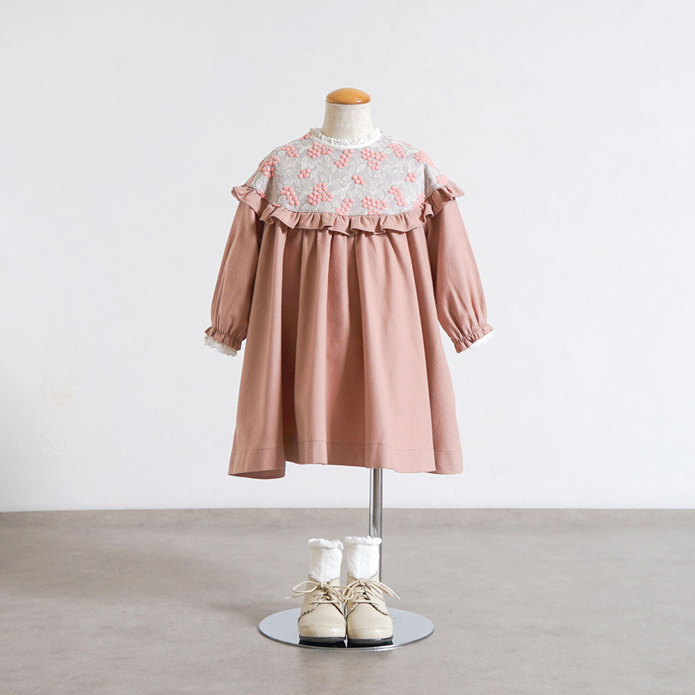 木の実刺繍ワンピース ピンク 80cm 90cm 100cm 110cm