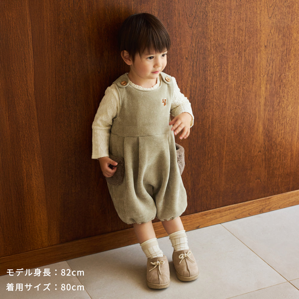 リス刺繍モールヤーンサロペット ライトブルー 70-80cm・80-90cm