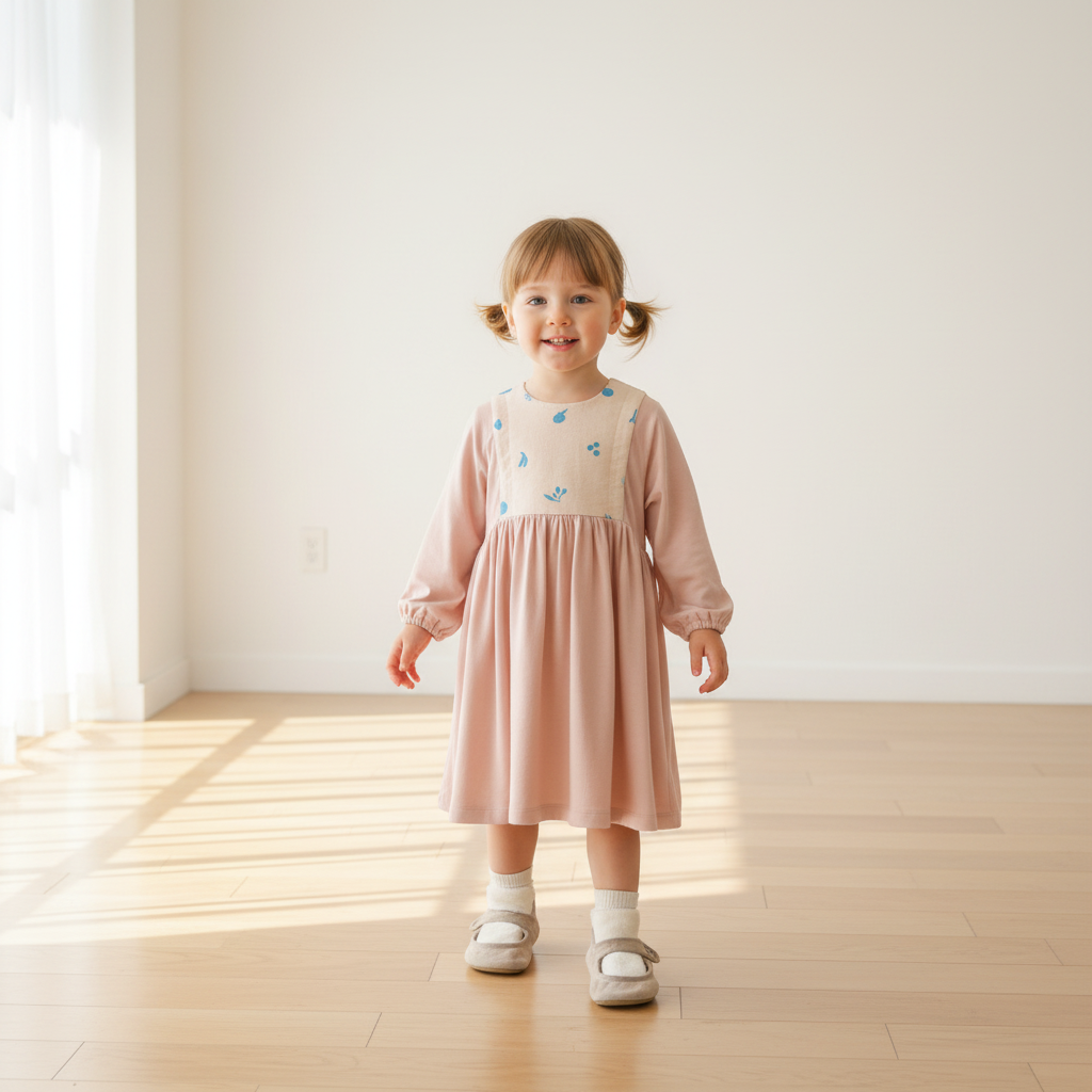 ウォームギャザーワンピース ピンク  80・90・100cm