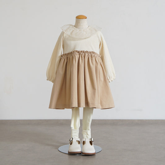 DOTフリルカラーワンピース ベージュ  80・90・100cm