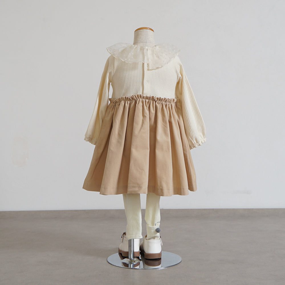 DOTフリルカラーワンピース ベージュ  80・90・100cm