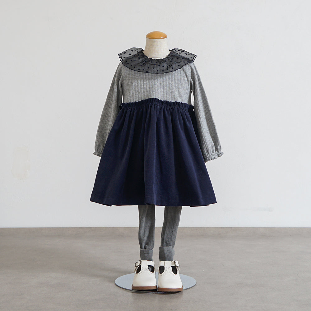 DOTフリルカラーワンピース ネイビー  80・90・100cm