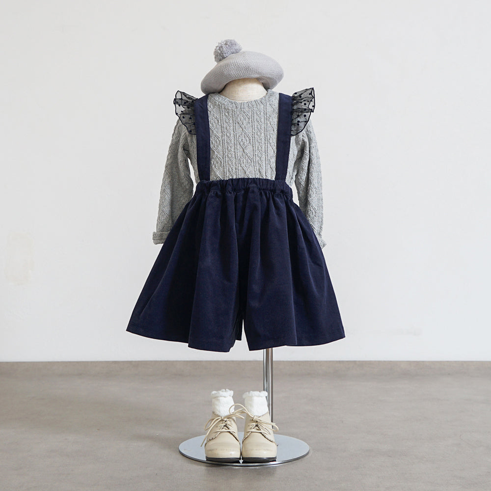 DOTフリルサスペンダーキュロットパンツ ネイビー 80-90・90-100cm