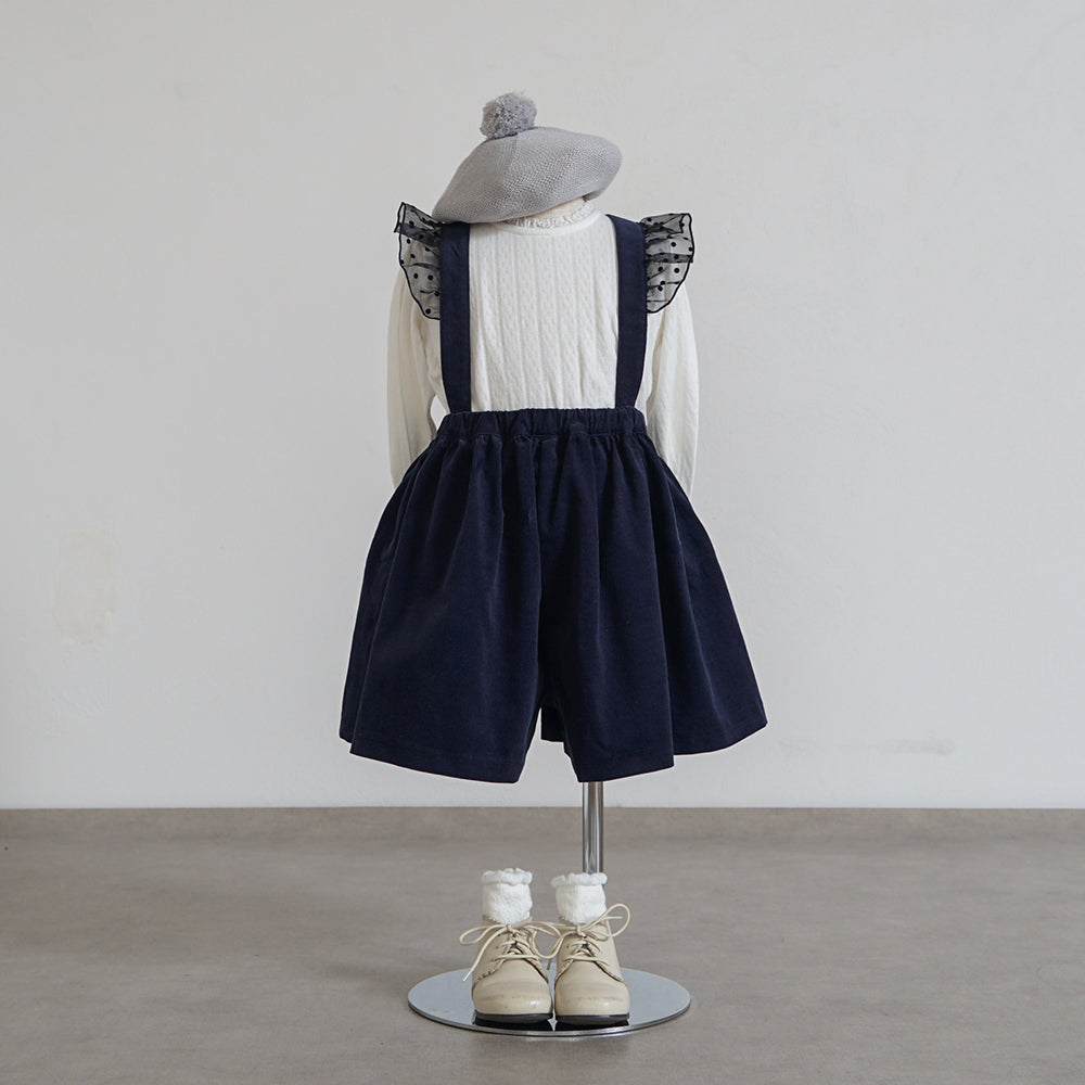 DOTフリルサスペンダーキュロットパンツ ネイビー 80-90・90-100cm