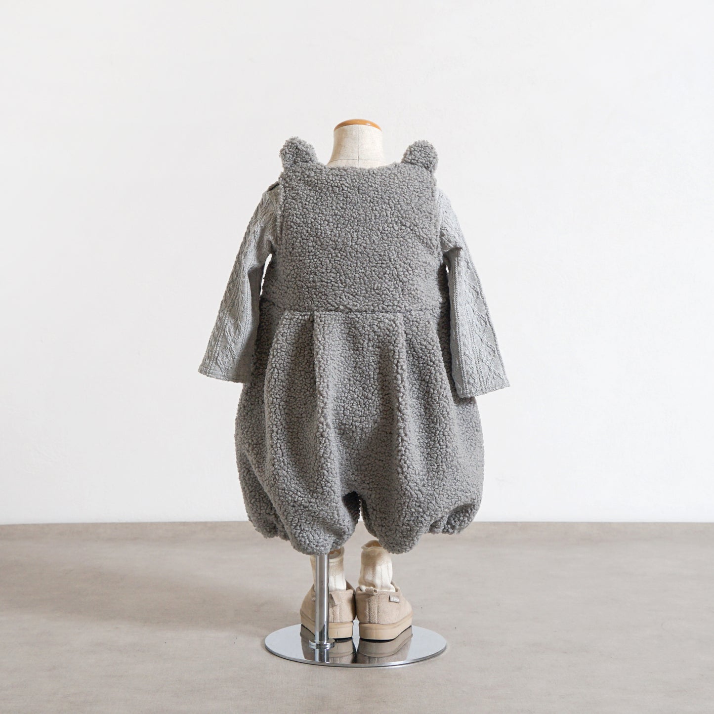 ボアくま耳サロペット グレー 70-80・80-90cm