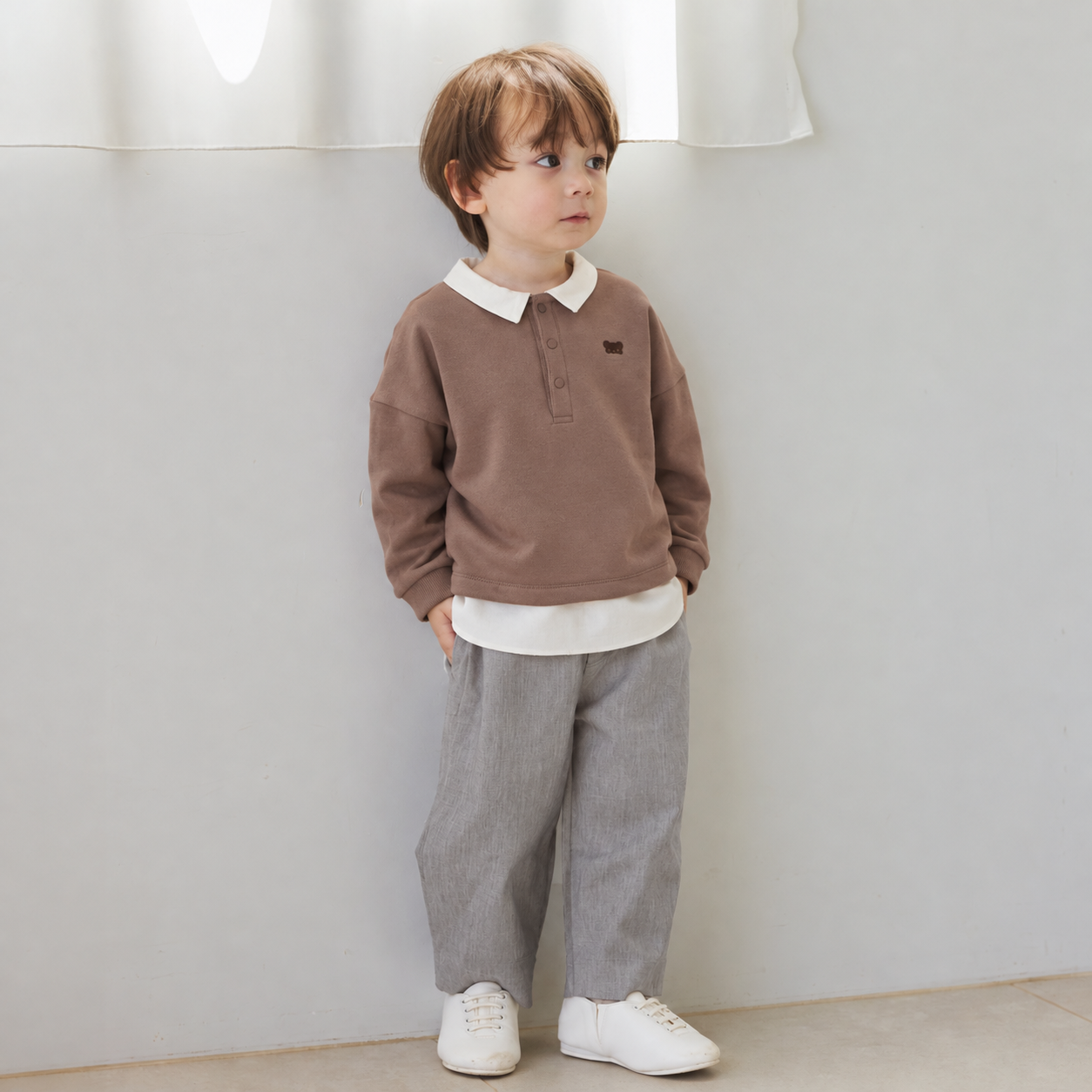 ベアマスクレイヤード襟トップス モカ 80・90・100cm / ベビー服