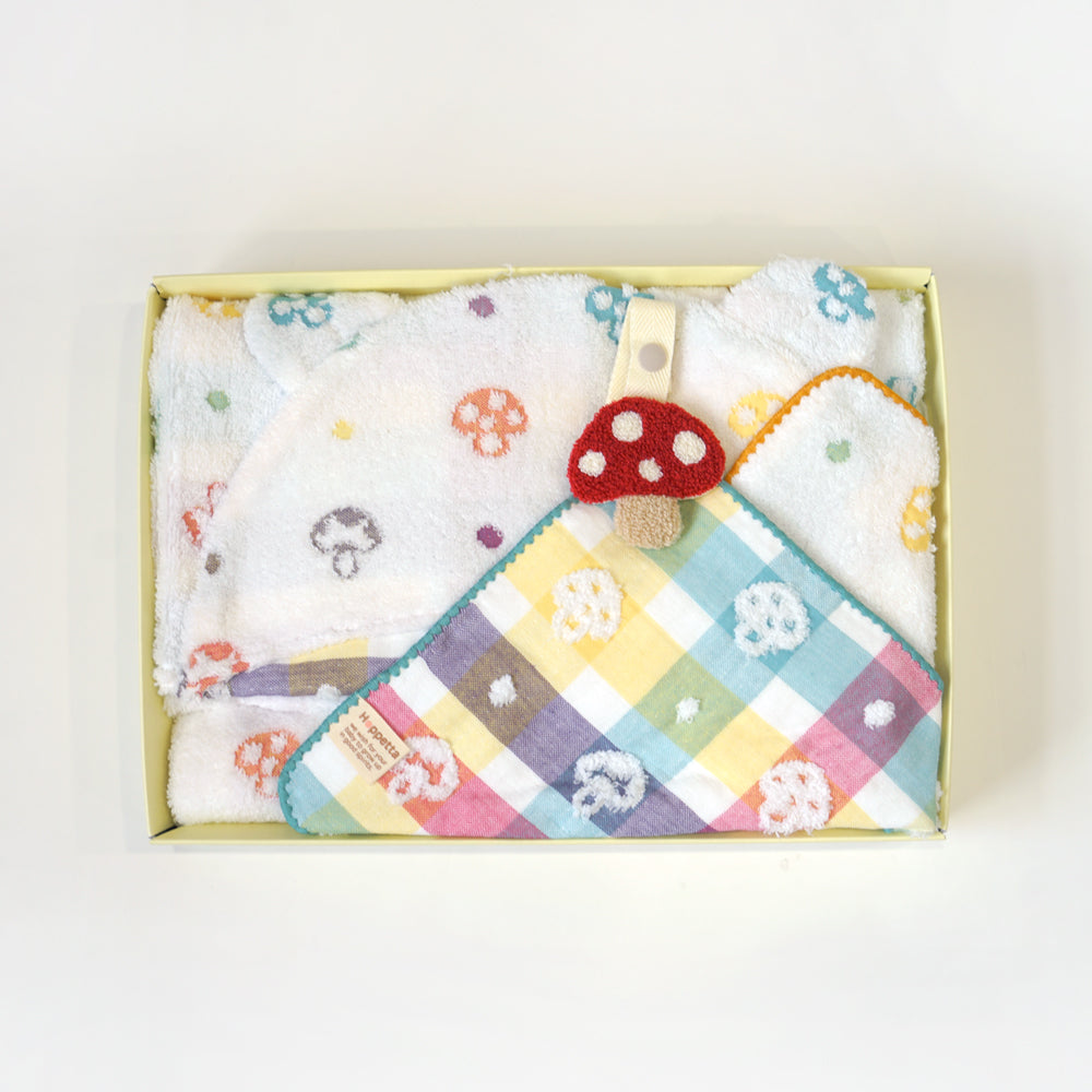 バスポンチョ＆チャームハンカチ シャンピニオン ギフトセット / 名入れ刺繍可
