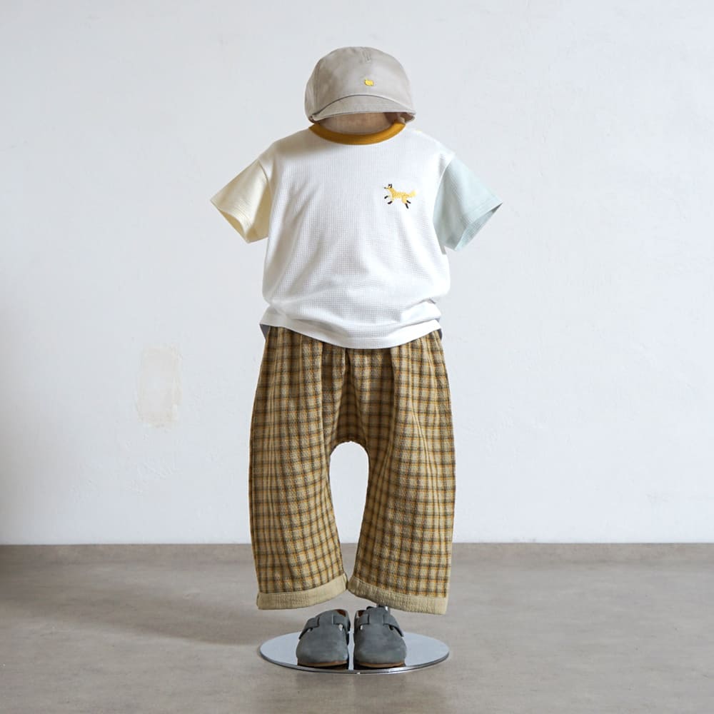 きつねワッフル配色Tシャツ ホワイト 80・90・100cm